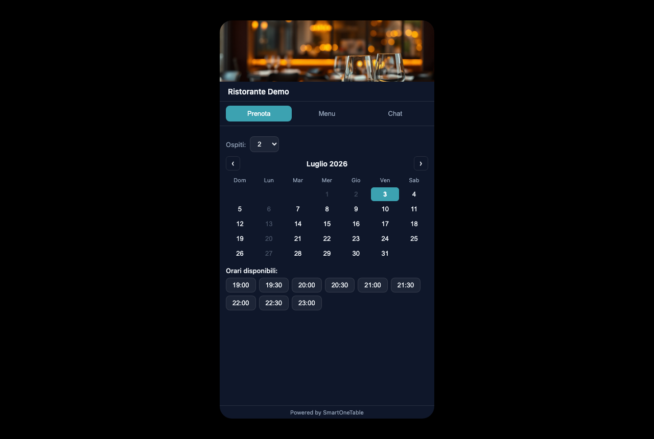 Dopo aver scelto la data, il cliente vede gli orari disponibili e compila i suoi dati.